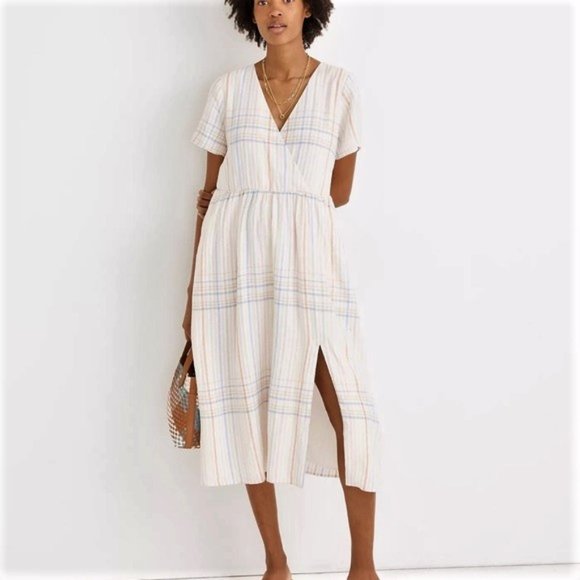 Madewell Dresses & Skirts - Linen-Blend Clara Midi Dress in Plaid NA256